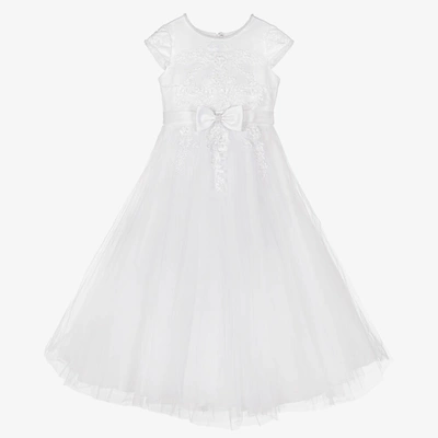 Sarah Louise Kids' Girls White Embroidered Tulle Communion Dress