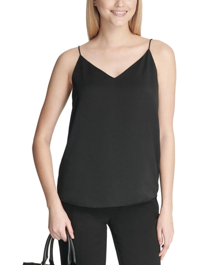Calvin Klein Womens Chiffon V-neck Tank Top In Black