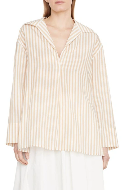 Vince Coastal Stripe Long Sleeve Shirt In Coastal/ Optic White