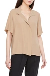 Vince Stand Collar Silk Blend Blouse In Pale Wheat