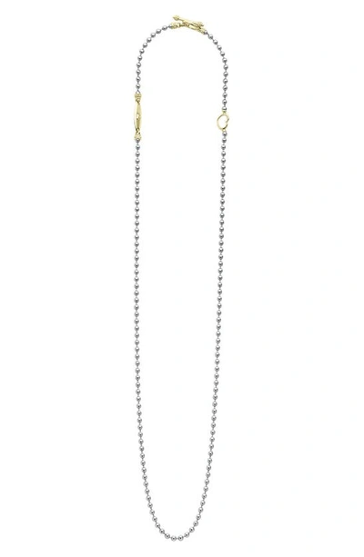 Lagos Signature Caviar Two-tone Beaded Toggle Necklace In Silver/yellow