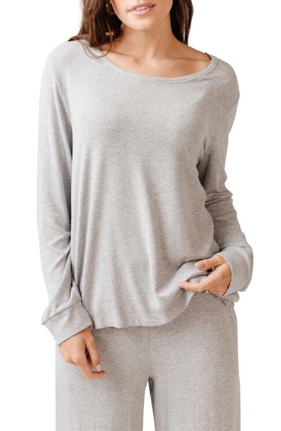 Cozy Earth Rib Long Sleeve Knit Pyjama Top In Grey