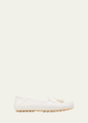 Loro Piana Leather Tassel Moccasin Driver Loafers In 1000 White