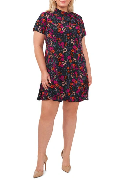 Cece Short Sleeve A-line Dress In Rich Black