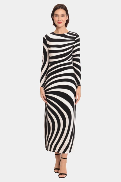 Donna Morgan Long Sleeve Jersey Midi Dress In Ivory/black