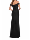 La Femme Off The Shoulder Long Jersey Gown In Black