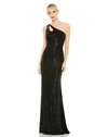 Ieena For Mac Duggal Sequined Strappy One Shoulder Column Gown In Black