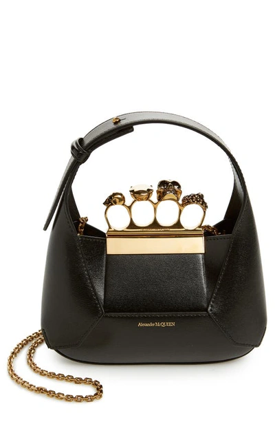 Alexander Mcqueen Mini Jeweled Leather Hobo In 1000 Black