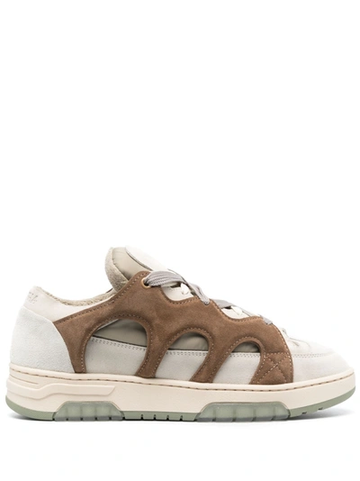 Paura Santha Layered Suede-panel Trainers In 729 Cigar/cream