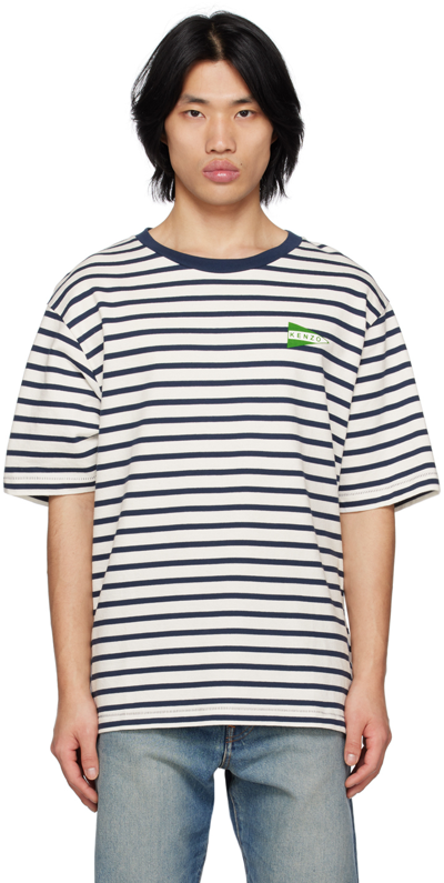 Kenzo Striped Logo-print T-shirt In Blue