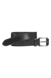 Johnston & Murphy Laser Topstitched Leather Belt In Black