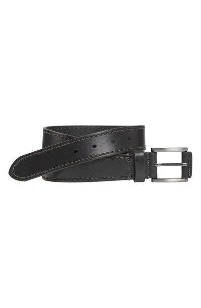 Johnston & Murphy Laser Topstitched Leather Belt In Black