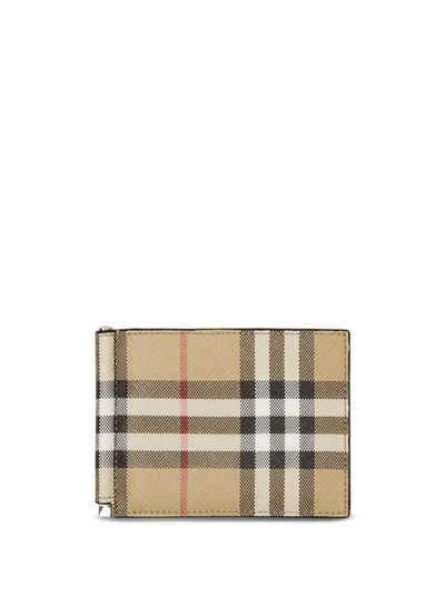 Burberry Brown Bi-fold Wallet With Vintage Check Motif In Cotton Blend In Neutrals