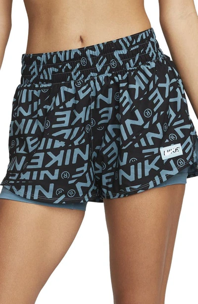 Nike Women's Dri-fit One Mid-rise 3" 2-in-1 Printed Shorts In Blue