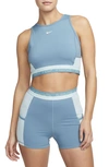 Nike Women's  Pro Dri-fit Cropped Training Tank Top In Noise Aqua/ocean Bliss/citron Tint/citron Tint