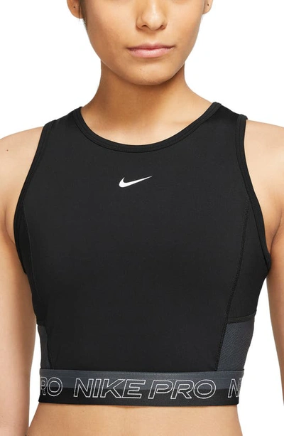 Nike Women's  Pro Dri-fit Cropped Training Tank Top In Black/iron Gray/white