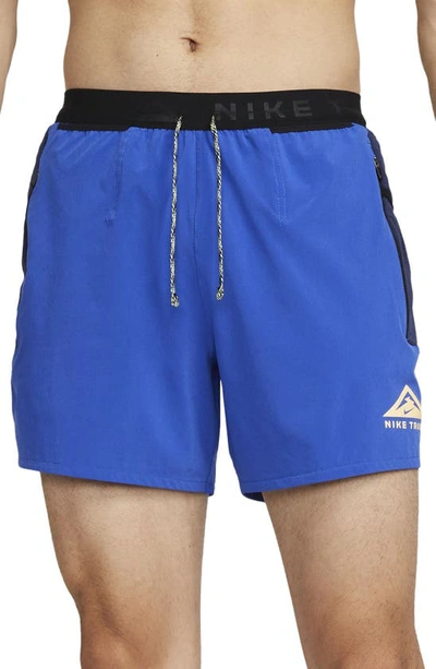 Nike Men's Trail Second Sunrise Dri-fit 5" Brief-lined Running Shorts In Hyper Royal/ Navy/ Citron