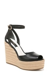 Franco Sarto Paige Espadrille Wedge Sandals Women's Shoes In Black Leather
