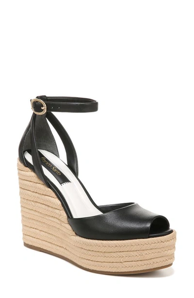 Franco Sarto Paige Espadrille Wedge Sandals Women's Shoes In Black Leather