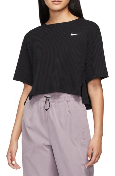 Nike Women's  Sportswear Ribbed Jersey Short-sleeve Top In Black/white