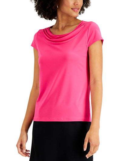 Kasper Women's Stretch Knit Cowl-neck Short-sleeve Top In Pink Perfection