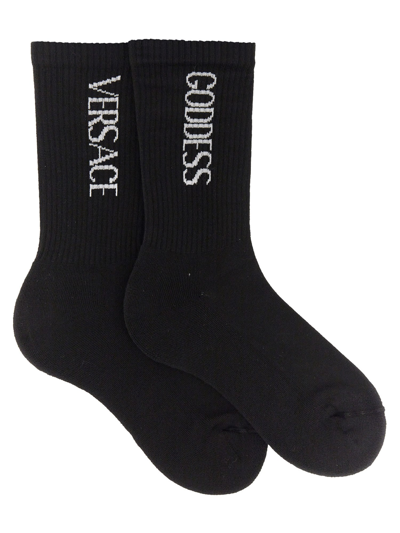 Versace Socks With Logo In Black