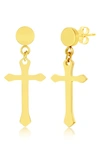 Blackjack Mens Stainless Steel Polished Cross Earrings - Gold Plated