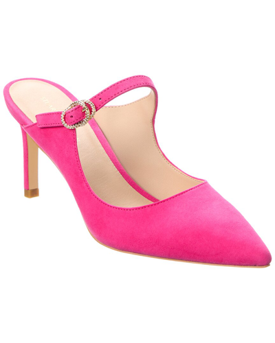 Stuart Weitzman Crystal Buckle 75 Suede Mule In Pink