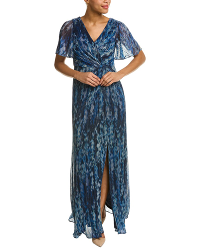 Adrianna Papell Metallic Crinkled Mesh Gown In Navy