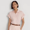 Lauren Petite Linen Short-sleeve Shirt In Pale Pink