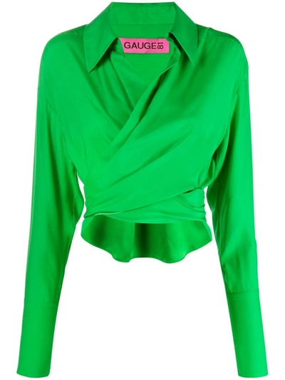 Gauge81 High-low Hem Wrap Shirt In Green