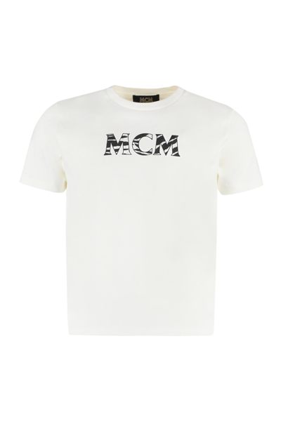 Mcm Logo Cotton T-shirt In Ivory