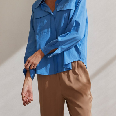 Crescent Cora Button Up Utility Blouse In Bright Blue