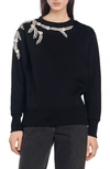 Sandro Marceau Embellished Cotton Blend Sweatshirt In Black