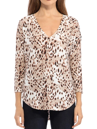 B Collection By Bobeau Womens Animal Print V Neck Pullover Top In Beige