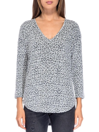 B Collection By Bobeau Womens Animal Print V Neck Pullover Top In Grey