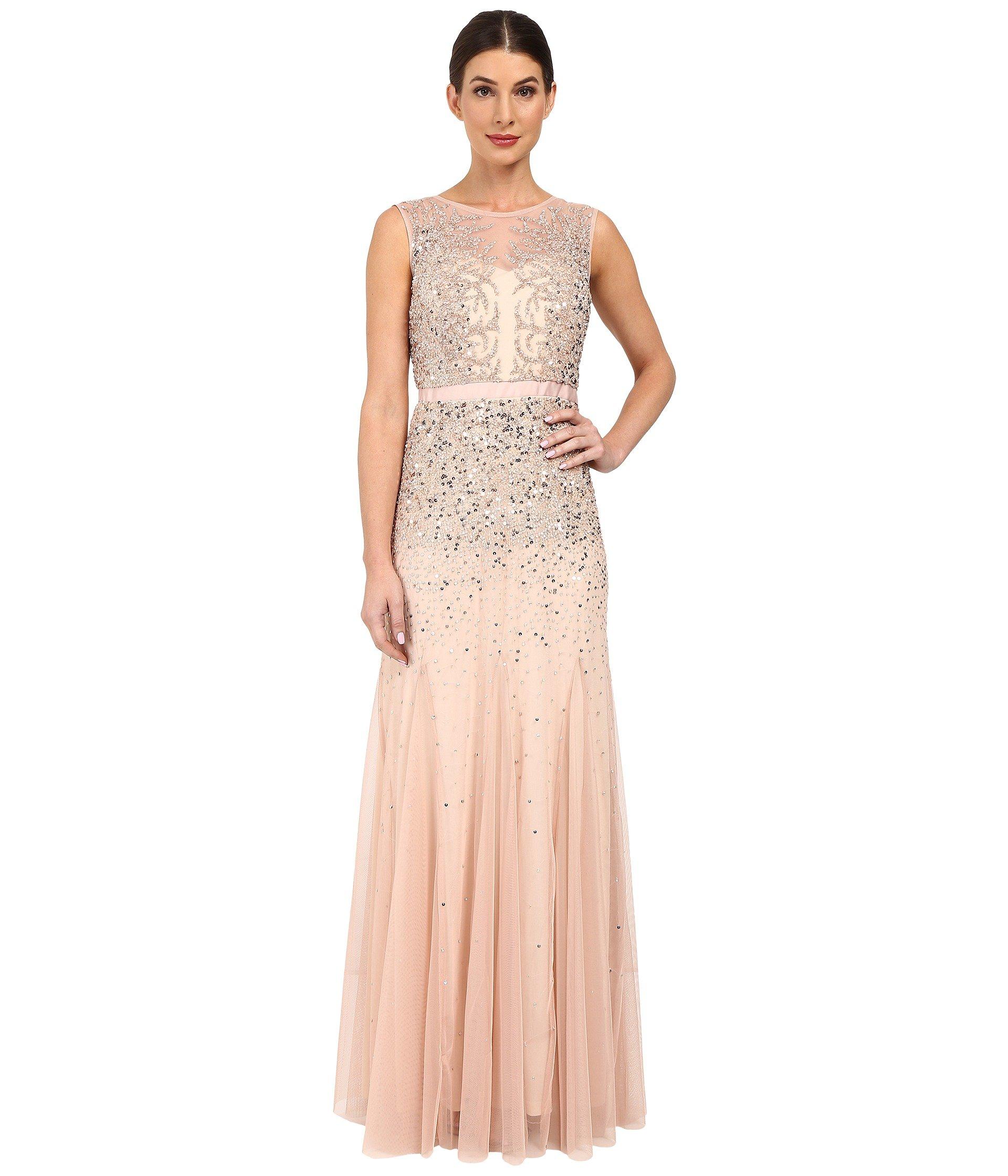 Adrianna Papell Beaded Illusion Gown Prom In Blush Modesens