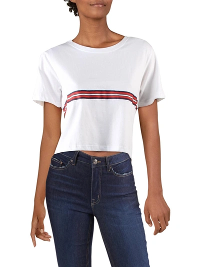 Prince Peter Womens Striped Short Sleeves Crop Top In White