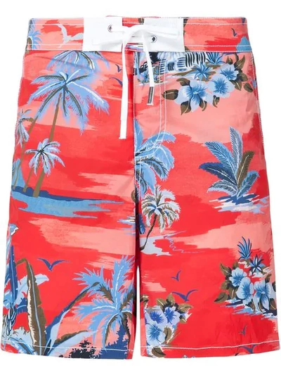 Dsquared2 Palm Print Swim Shorts In Red