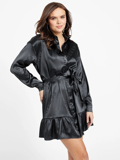 Guess Factory Gladys Logo Satin Dress In Black