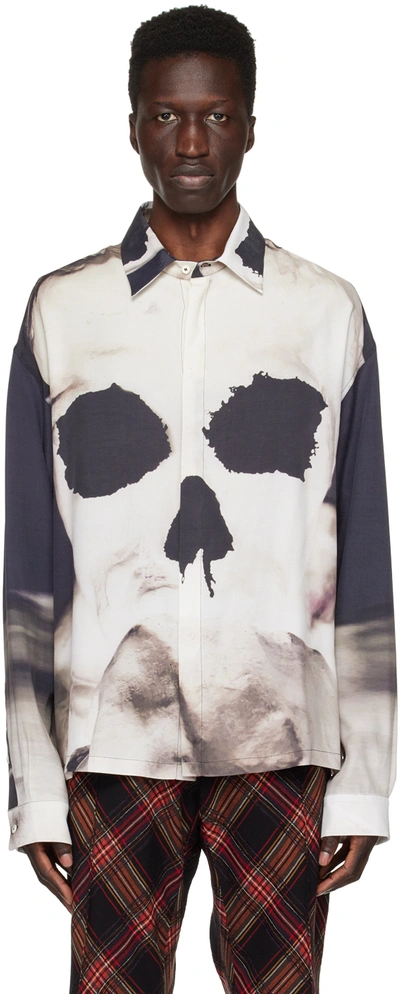 424 Skull-print Long-sleeve Shrit In Black