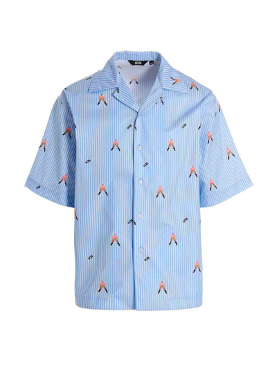 Gcds Print Short-sleeved Shirt In Blue