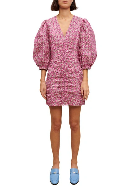 Maje Floral Puff-sleeve Mini Dress In Pink