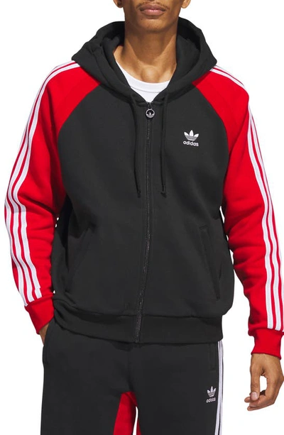 Adidas Originals Sst Fleece Full Zip Hoodie In Black/ Shadow Red