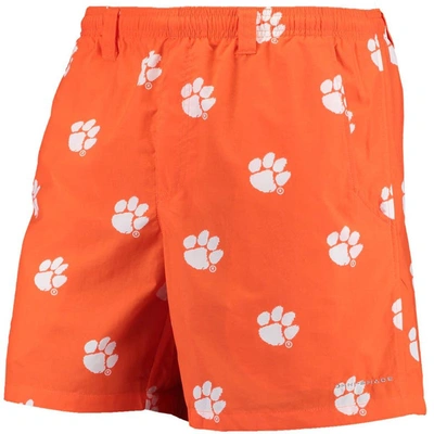 Columbia Orange Clemson Tigers Pfg Backcast Ii Omni-shade Hybrid Shorts