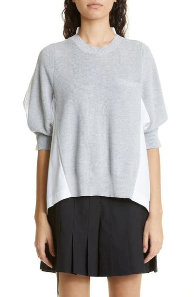 Sacai Pleated Back Panel Sweater In L/ Graywhite