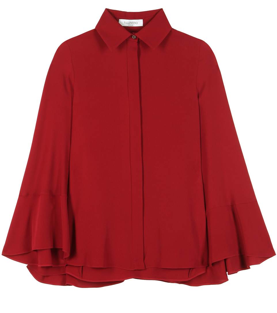 Valentino Silk Cape Blouse In Red | ModeSens