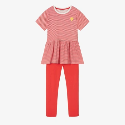 Childrensalon Essentials Kids' Girls Red Stripe Organic Leggings Set