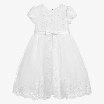 Sarah Louise Babies' Girls White Lace & Pearl Dress