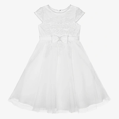 Sarah Louise Kids' Girls White Lace Tulle Dress